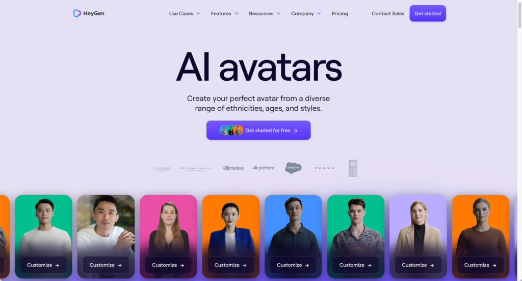 HeyGenのAI avatars紹介ページ