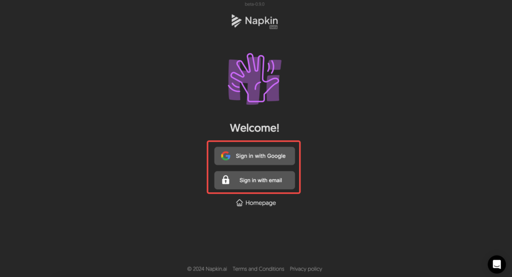 Napkin AIのサインインページ