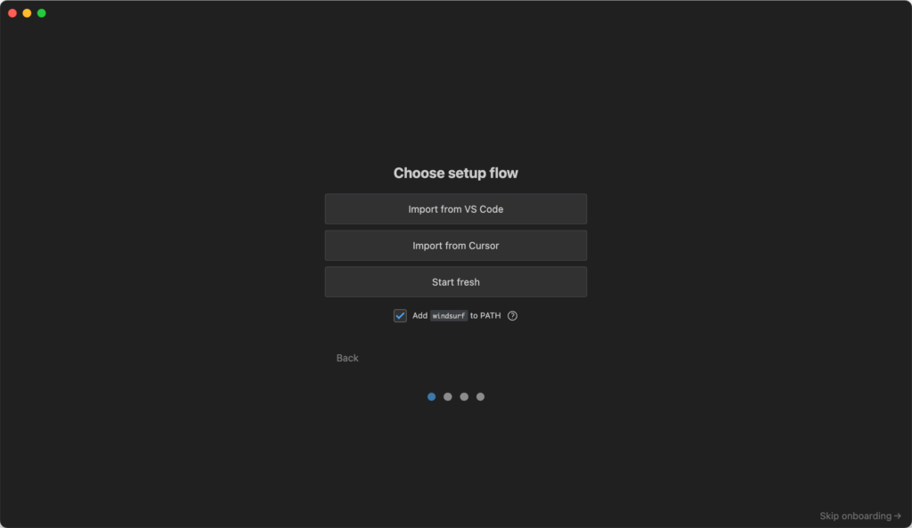 Windsurfのセットアップ画面
