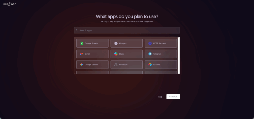 n8n.cloudの連携サービス一覧画面