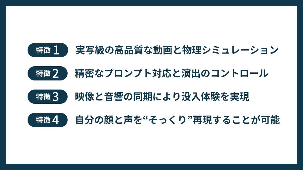 Sora2の特徴項目をまとめた画像