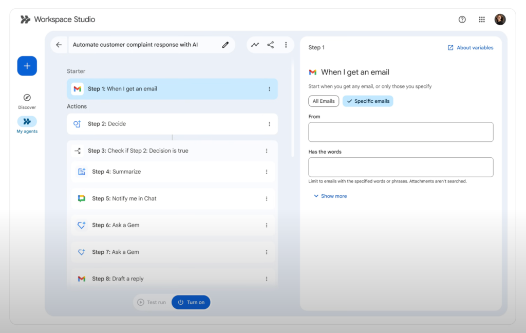 Google workspace Studioのトップ画面