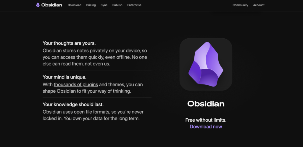 Obsidianの公式サイト