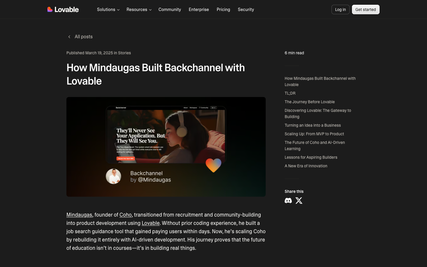 Backchannelの事例紹介ページ