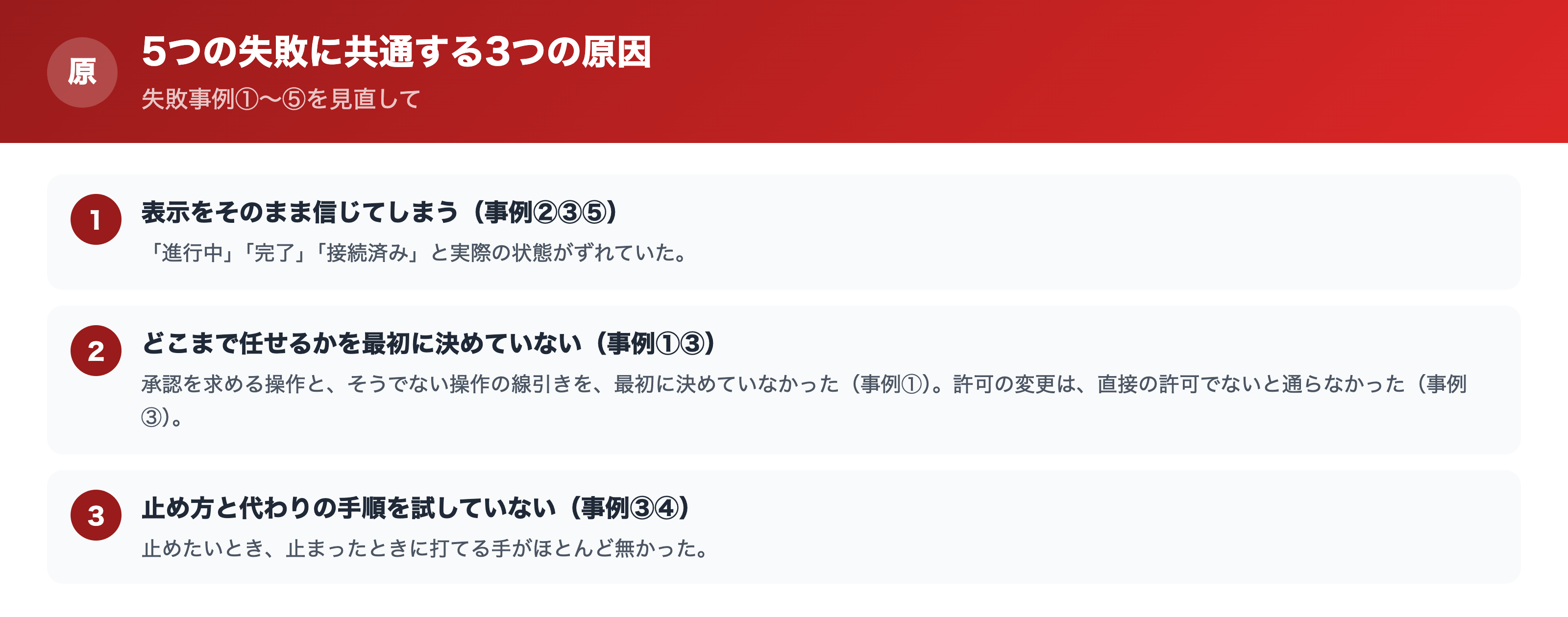 5つの失敗に共通する3つの原因