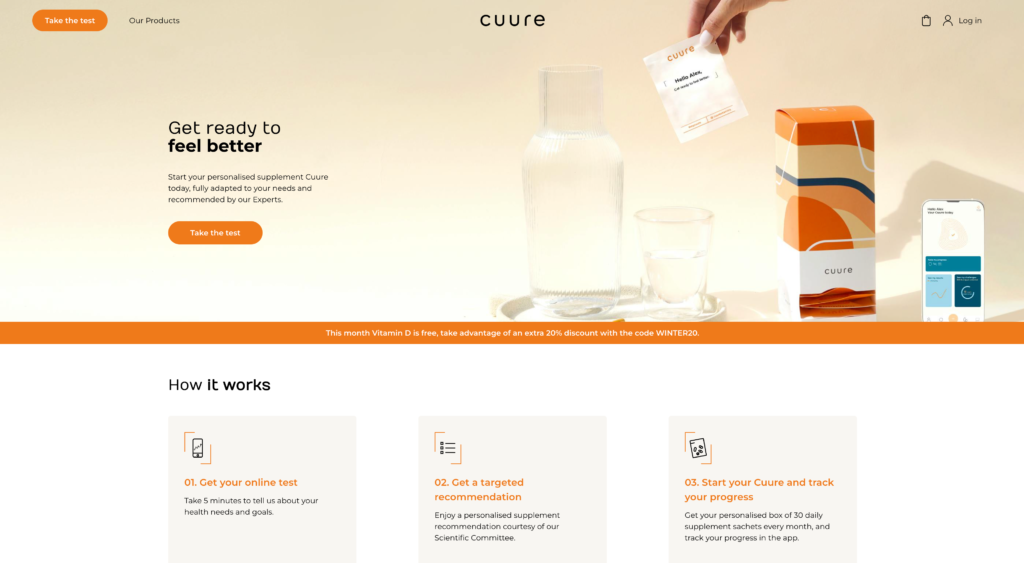 Cuure(サプリメントのパーソナライズアプリ)のHP