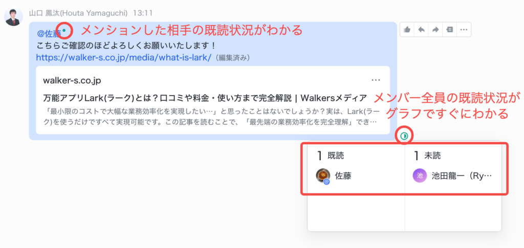 既読状況が一目でわかる画面