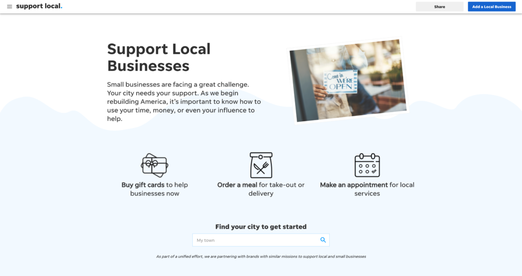 Support Local(デジタルギフトカード購入サービス)のHP