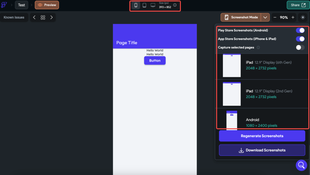 FlutterFlowのアプリ同時開発画面