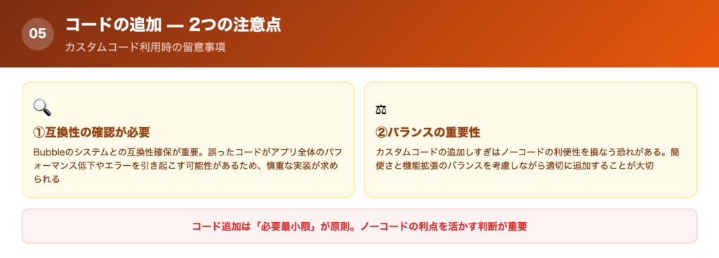 Bubbleのカスタムコード追加｜2つの注意点の一覧画像