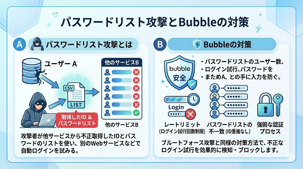 パスワードリスト攻撃とBubbleによるセキュリティ対策の解説画像