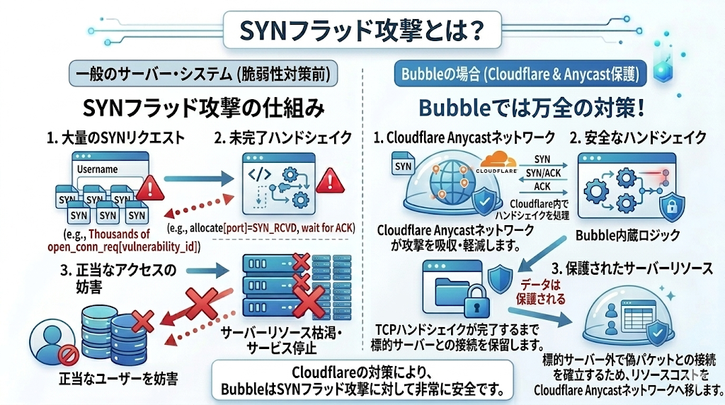 SYNフラッド攻撃とBubbleによるセキュリティ対策の解説画像