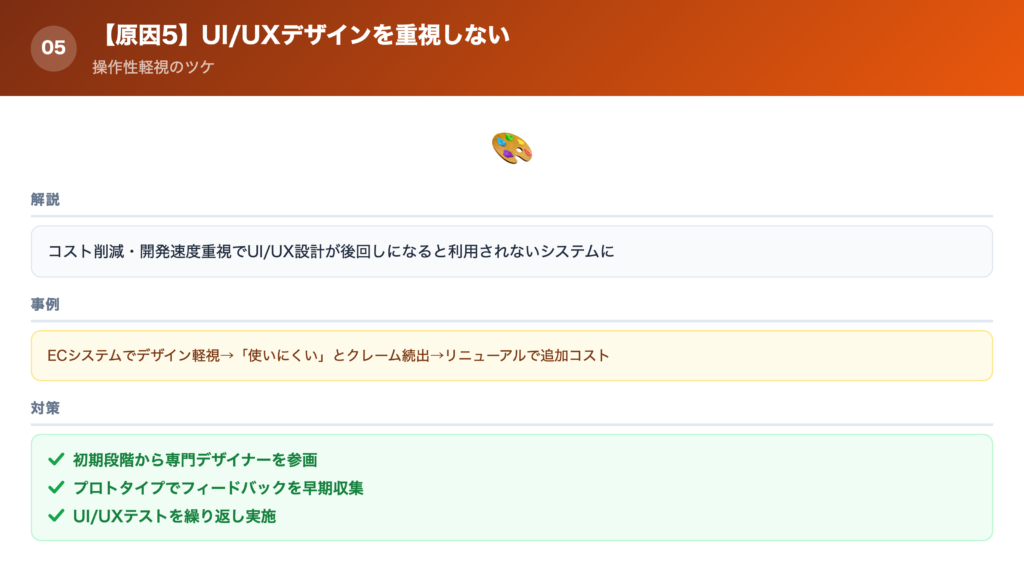 【原因⑤】UI/UXデザイン(操作性)を重視せずに進めてしまうの解説画像