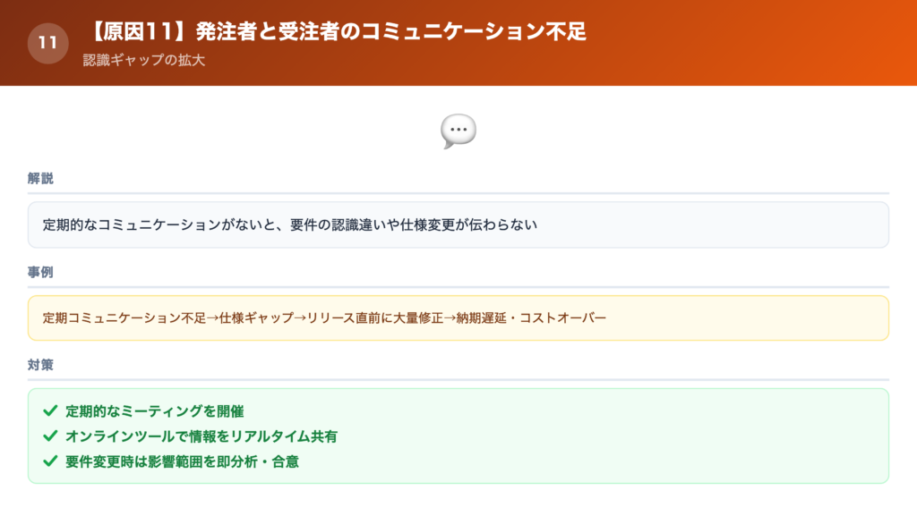 【原因⑪】発注者と受注者のコミュニケーション不足の解説画像