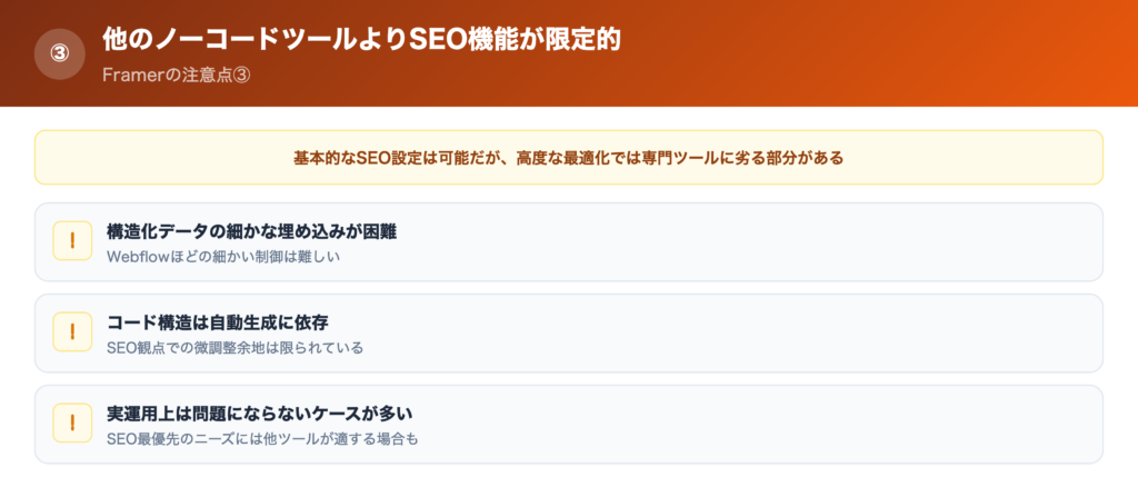 【注意点③】他のノーコードツールよりSEO機能が限定的の解説画像