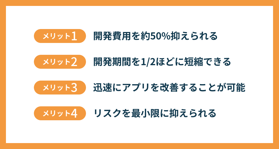 経営者(導入者)におけるノーコードを活用する4つのメリットの一覧画像